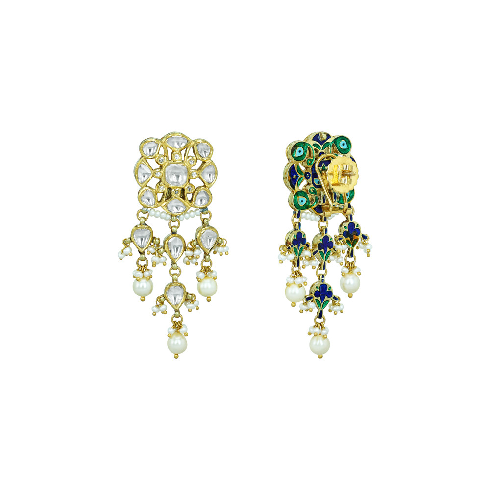Chandelier Earrings with Polkis and Pearl Drops